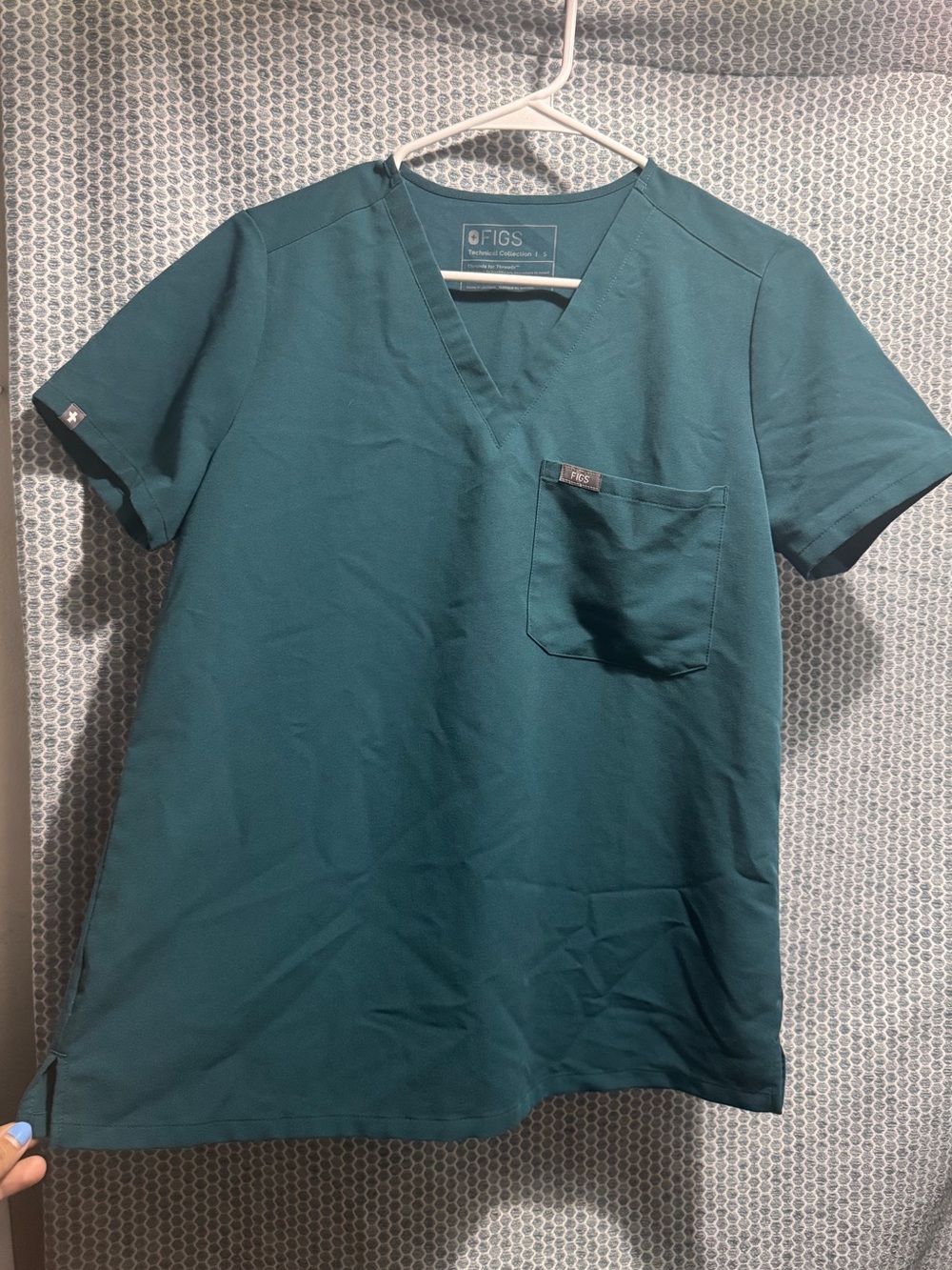 FIGS Teal V-Neck Scrub Top with Chest Pocket